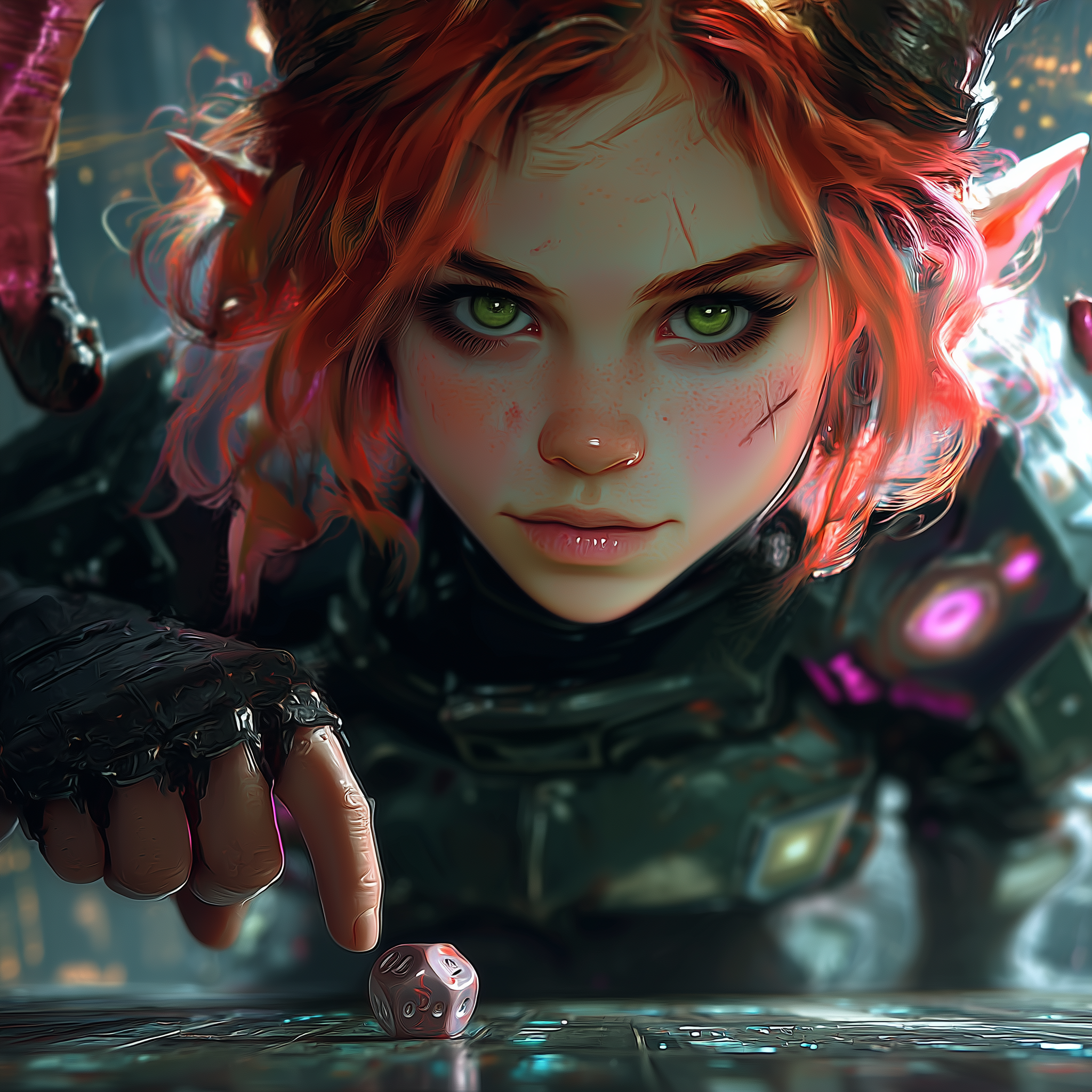 Personnage pointant un dé